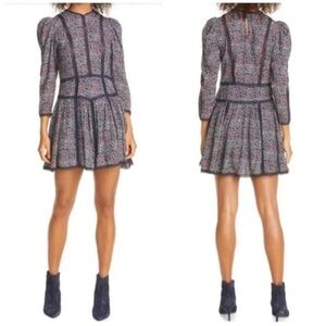 Rebecca Taylor La Vie Lilou Floral Lace Cotton Long Sleeve Mini Dress